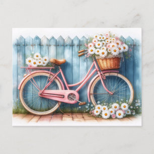 Vintage rosa Fahrrad mit Gänseblümchen Postkarte