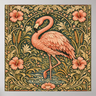 Vintage-Rosa-Flamingo-Art-Nouveau-Design Poster