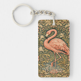 Vintage-Rosa-Flamingo im Jugendstil-Design Schlüsselanhänger