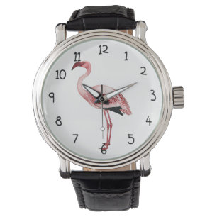 Vintage rosa Flamingo-Malerei Armbanduhr