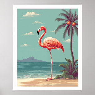 Vintage-Rosa-Flamingo-Strandposter Poster