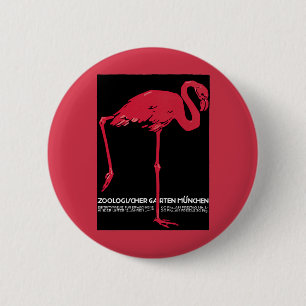 Vintage Rosa Flamingo-Vogel im Zoo München Deutsch Button