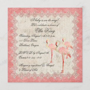 Vintage-Rosa-Flamingos-Baby-Einladung Einladung