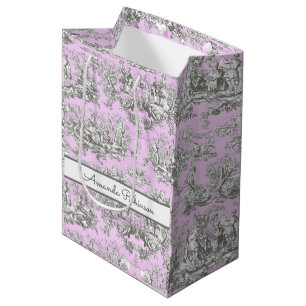 Vintage rosa florale Toile de Jouy Anfangsmonogram Mittlere Geschenktüte