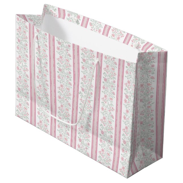 Vintage rosa florale Wildblumen Coquette Große Geschenktüte (Vorderseite Schrägansicht)