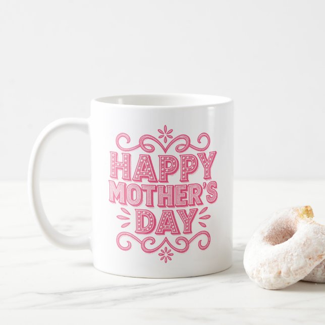 Vintage Rosa Frohen Muttertag Kaffeetasse (Mit Donut)