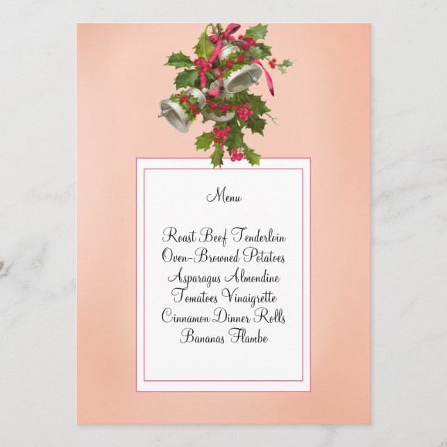 Vintage Rosa Glocken und Berries Menü Cards Menükarte (Vorderseite)