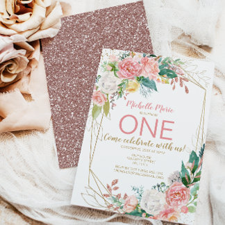 Vintage Rosa-Gold-Flora-Rose Einladung