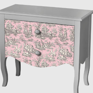Vintage Rosa Graue Florale Toile de Jouy Seidenpapier