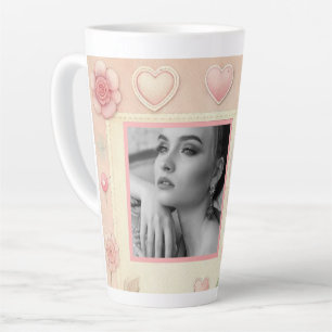 Vintage rosa Herz Blumen Foto Wasserfarbe  Milchtasse