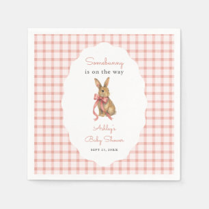 Vintage rosa kariertes Häschen-Mädchen Baby Shower Serviette