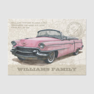 Vintage rosa klassisches Cabrio-Auto-Seidenpapier Seidenpapier