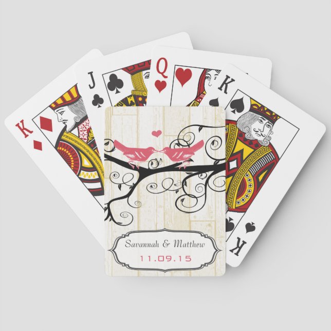 Vintage Rosa Liebesvögel Hochzeitskarte Spielkarten (Rückseite)