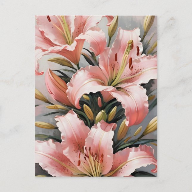Vintage rosa Lilien Postkarte (Vorderseite)