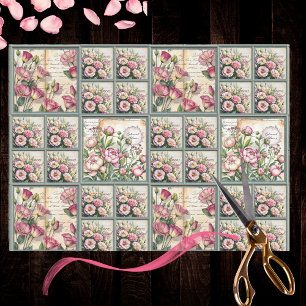 Vintage Rosa Lisanthus-Blume w Sage Green Frames Seidenpapier