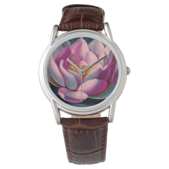 Vintage Rosa Lotus-Blume Armbanduhr (Vorderseite)
