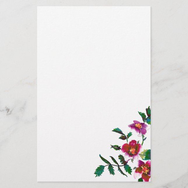 Vintage rosa Magenta-Rose, Aquarellrosa Rosen Briefpapier (Vorderseite)