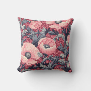 Vintage-Rosa-Mohn-Blumen  Kissen