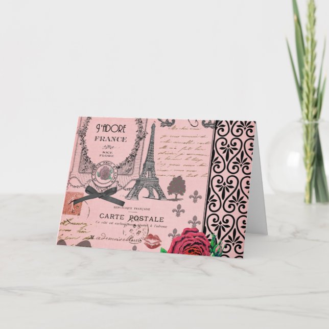 Vintage rosa Paris-Collage Karte (Vorderseite)