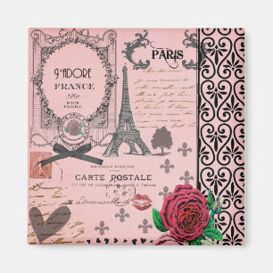 Vintage rosa Paris-Collage Magnet