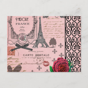 Vintage Rosa Paris Collage Postkarte