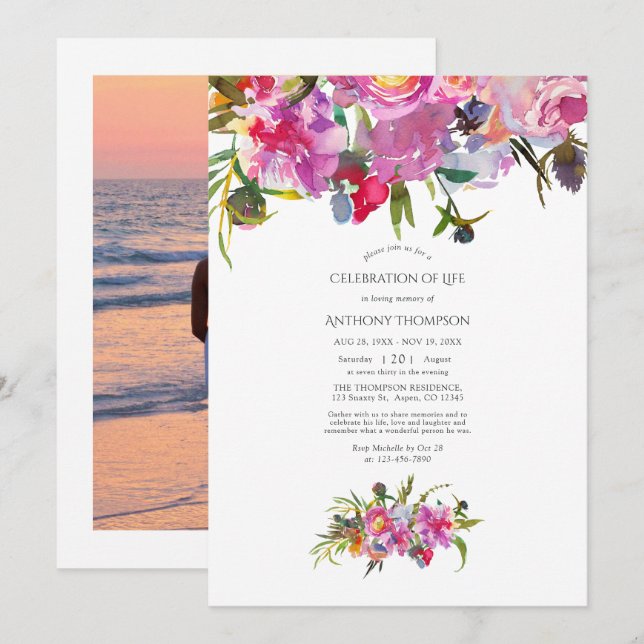 Vintage Rosa Peonies Blumenfeier Einladung (Vorne/Hinten)