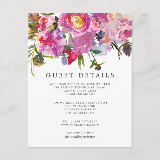Vintage rosa Peonies Wedding Guest Details Begleitkarte (Vorderseite)