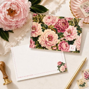 Vintage rosa Pfingstrose personalisiert Mitteilungskarte
