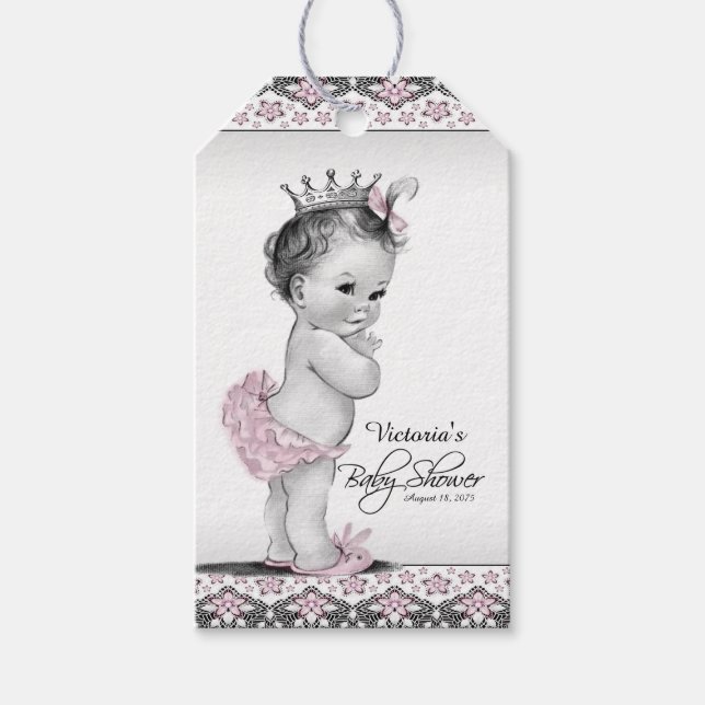 Vintage Rosa Princess Babydusche Geschenkanhänger (Vorderseite)