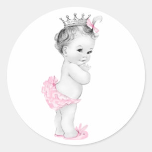 Vintage-Rosa-Prinzessin-Baby-Shower-Aufkleber Runder Aufkleber