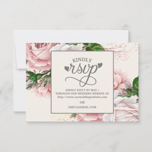 Vintage Rosa Rose Cream Wedding RSVP (Vorderseite)