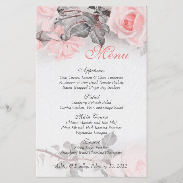 Vintage Rosa-Rose-Hochzeitkarte (Vorderseite)