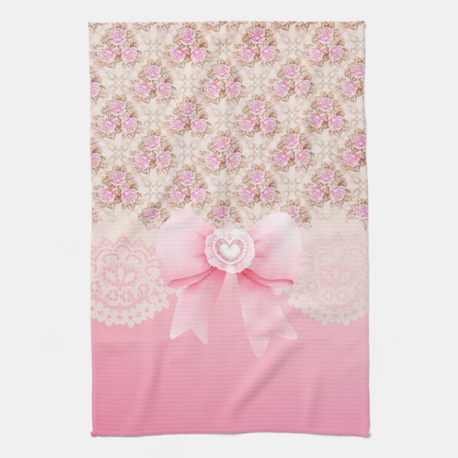 Vintage rosa Rose, Streifen und Leiste Geschirrtuch (Vertikal)