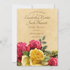 Vintage Rosa-Rosen-Hochzeit, gelb Einladung