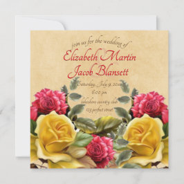 Vintage Rosa-Rosen-Hochzeit, viereckig Einladung