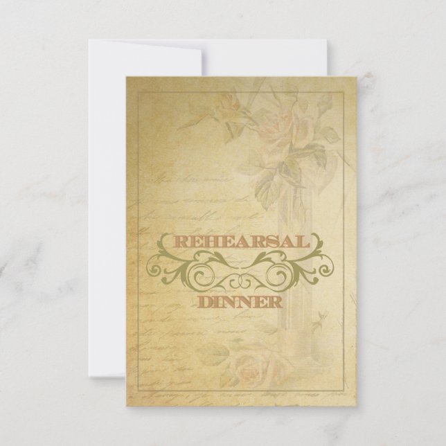 Vintage rosa Rosen-Proben-Abendessen-Einladung Einladung (Vorderseite)