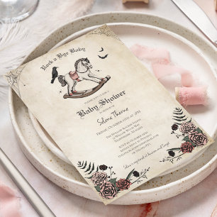 Vintage-Rosa-Rosen-Schaukelpferd-Gotische-Baby-Par Einladung
