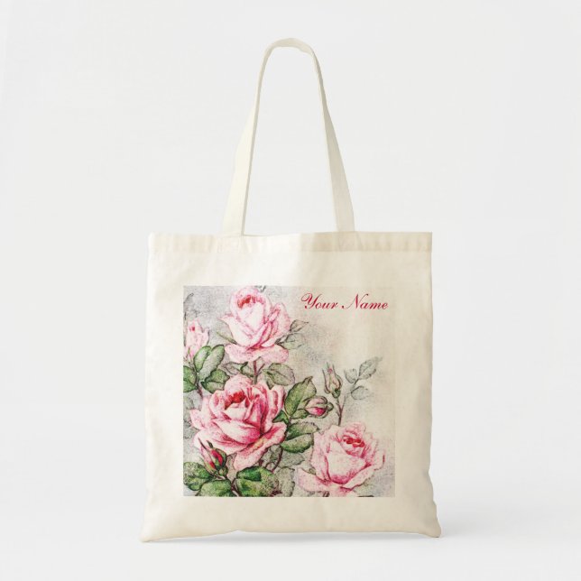 Vintage rosa Rosen Tragetasche (Vorne)
