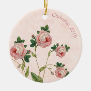 Vintage-Rosa-Rosen-Weihnachten Keramik Ornament