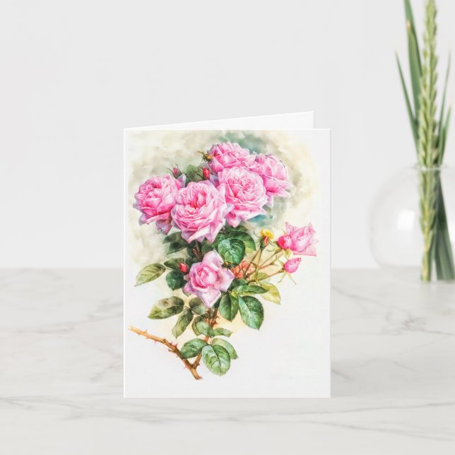 Vintage rosa Rosenmalerei Zurück gelb Karte (Vorderseite)