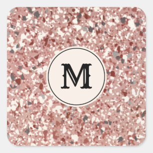 Vintage Rosa Rot Grau Terrazzo Retro Muster Quadratischer Aufkleber