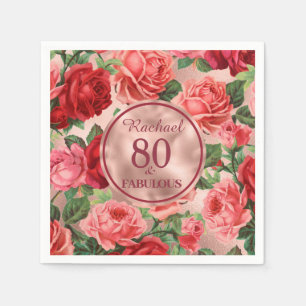 Vintage rosa Rote Rosen 80 und fabelhafter Geburts Serviette