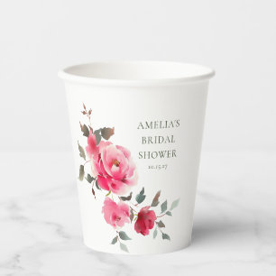 Vintage rosa rote Rosen Aquarell-Junggesellinnenab Pappbecher