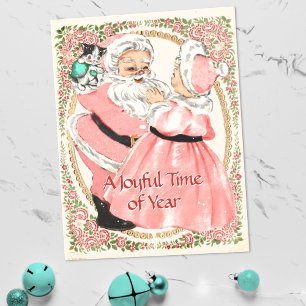 Vintage-Rosa-Santa-und-Frau-Claus-Feiertagspostkar Feiertagspostkarte