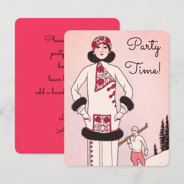 Vintage Rosa Schneeszene Party Einladung (Vorne/Hinten)