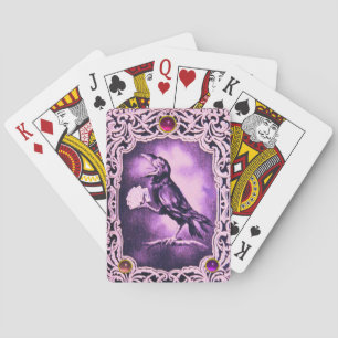 Vintage Rosa Schwarze Krähe spielt Poker, Amethyst Spielkarten