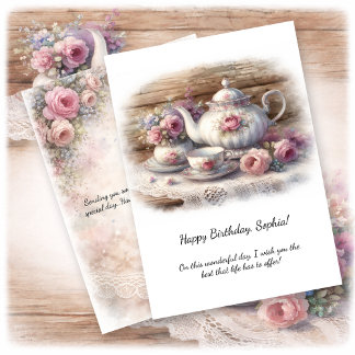 Vintage-Rosa-Teeservice-Geburtstag | Einladung