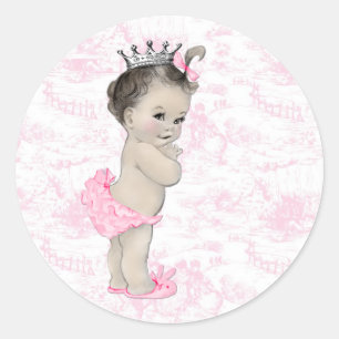 Vintage-Rosa-Toile-Babyshower-Aufkleber Runder Aufkleber