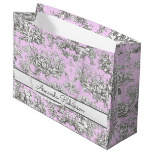 Vintage Rosa Toile de Jouy Blumenmotiv See Monogra Große Geschenktüte