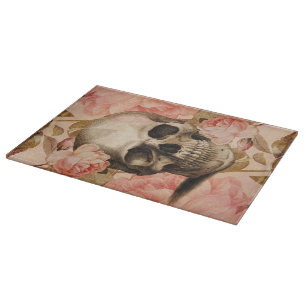 Vintage-Rosa-Totenkopf-Collage Schneidebrett